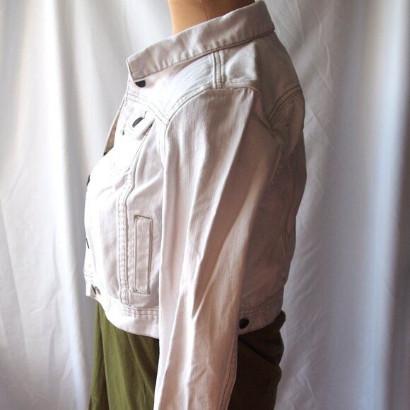Forever 21 Distressed White Cropped Denim Jacket, Long sleeved, Size L - Picture 3 of 16